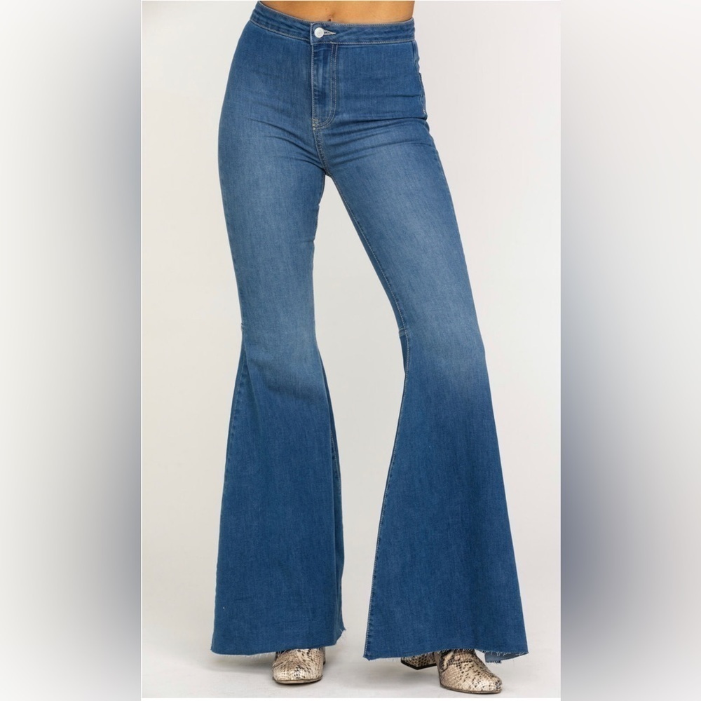 Free People High-Rise Flare Jeans in Medium Blue - Picture 2 of 9